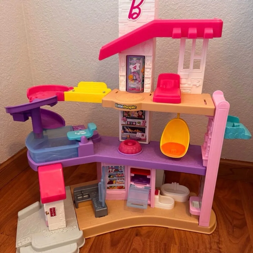 Fisher-Price Little People Pink and Purple Multi-Level Playhouse and extras